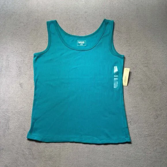 St Johns Bay Womens L Tank Top Teal Green Ribbed Knit Sleeveless Basic NWT