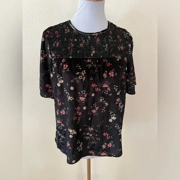 Sanctuary Liam floral velvet smocked peasant blouse NEW SMALL