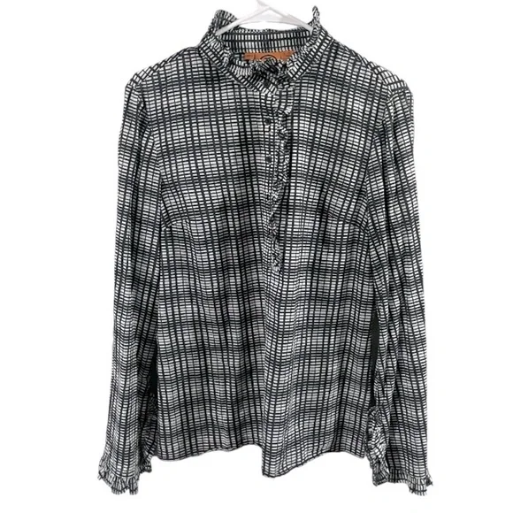 Like New! Tory Burch Deneuve black Plaid Ruffle Top Size 10