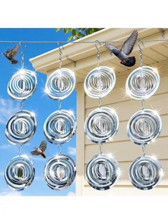 12 Pack 3D Stainless Steel Wind Spinners - Outdoor Bird Deterrents & Garden
