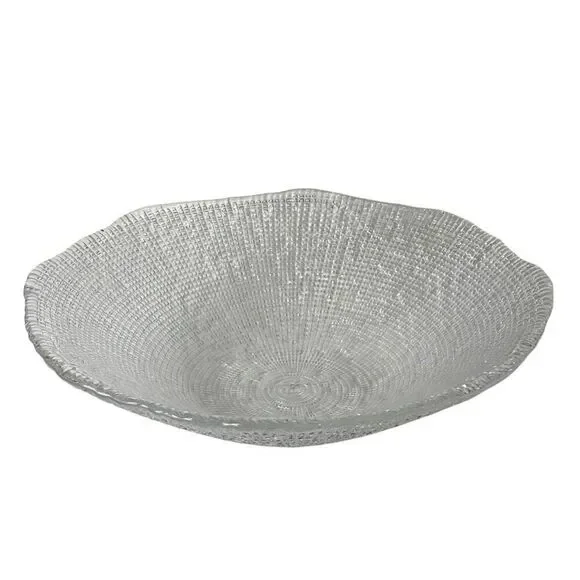 Clear Glass FRUIT BOWL - Textured Surface Light Reflecting - 13” Diameter -Decor