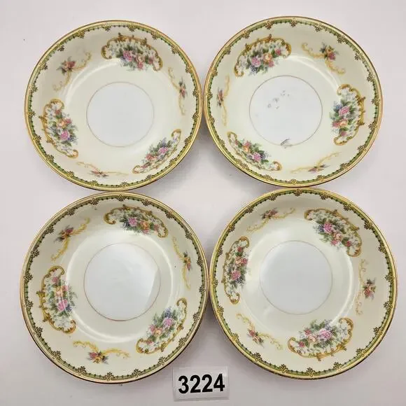 LOT OF 4 NORITAKE CHINA DIANA JAPAN FLORAL SAUCER BOWLS GOLD TRIM