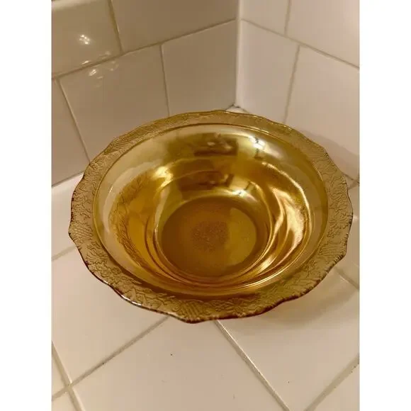 Federal Glass Normandie Pattern Marigold Carnival Glass 8.5” Serving Bowl