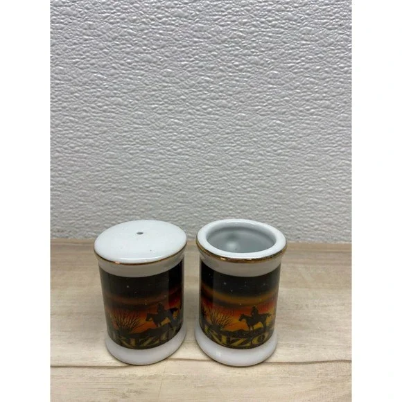 Vintage Arizona Ceramic Salt Shaker And Tooth Pick Holder Travel Souvenir