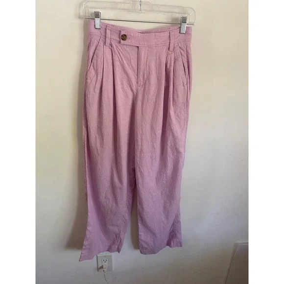Banana Republic Petite 0 Lilac Pink Linen Blend Pleated Tapered Trousers Pants