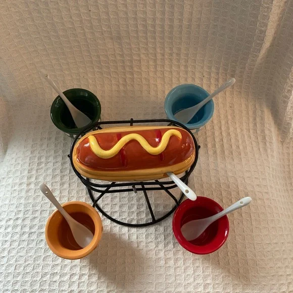 Pier 1 Spinning Hotdog Condiment Serving Set