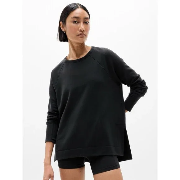 Athleta Coaster Luxe Recover Crewneck Sweatshirt Womens XS Black Yoga Athleisure