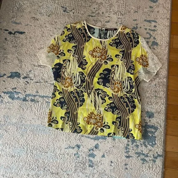 Roberto Cavalli silk Vibrant Yellow and Navy Top