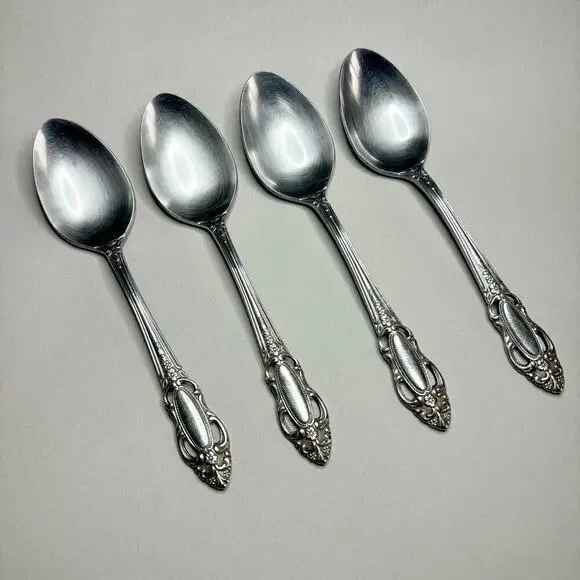 United Silver Co Artistic Rose Place/Oval Soup Spoon Stainless 4pcs Pierced