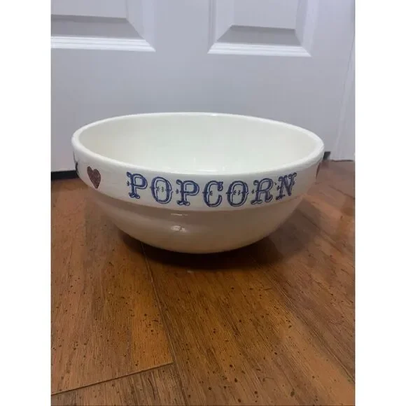 Vintage Large Heavy Pottery Popcorn Serving Bow Or Mixing Bowl
