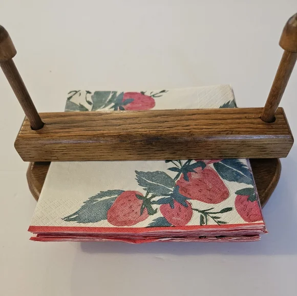 Vintage Handmade Oak Wooden Napkin Holder Cottage Core Farmcore Nostalgia 90s