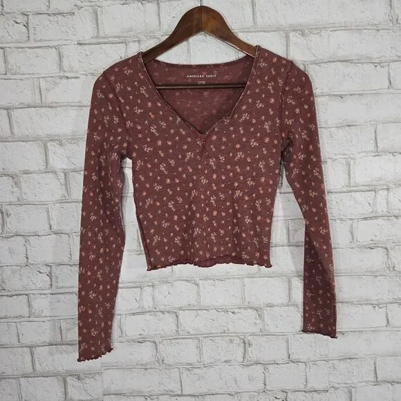 AEO floral long sleeve crop top