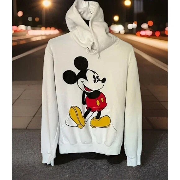 Disney Mickey Mouse-White Hoodie Pullover Sweatshirt Unisex Med?No Tag See Sizes