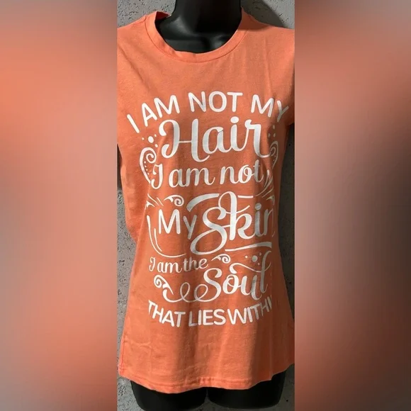 Sz S Coral / Orange Tee with White Bold Text NIP | Izzy & Liv