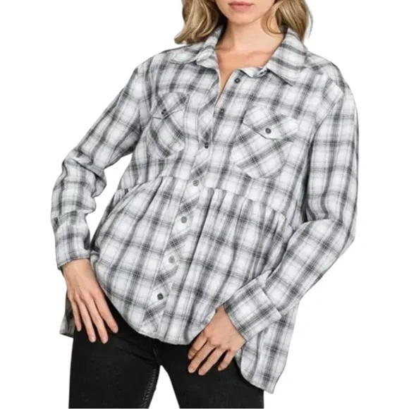 Heyson Make your Mark Top size 1X Plaid Long Sleeves Babydoll NWT
