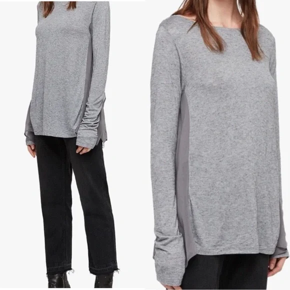 ALL SAINTS Musson Gray Long Sleeve Top Shirt