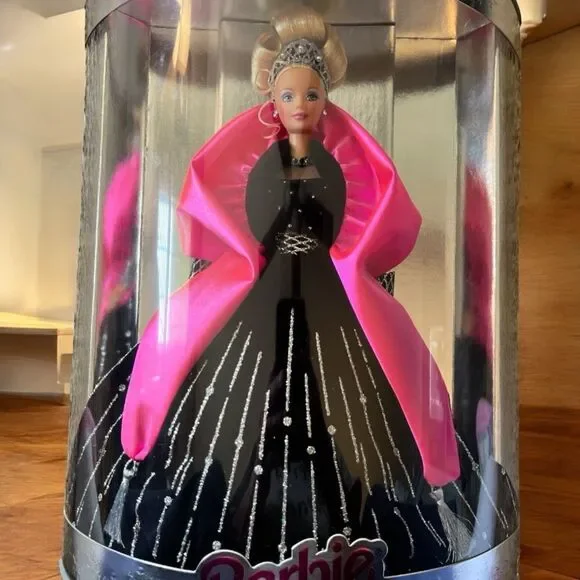 Barbie Doll in Black Dress with Pink Cape