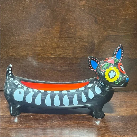 Pier One Day of the Dead Colorful Dog-Shaped Ceramic Planter