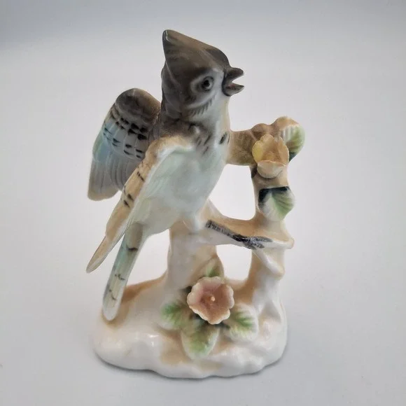 Vintage Ardalt Bird Blue Jay on Branch Porcelain Figurine‎ Japan Delicate #6868