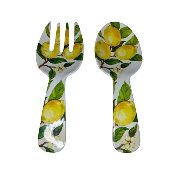 Nicole Miller Melamine Salad Serving Set 10.5 inches Spoon/Fork NWOT