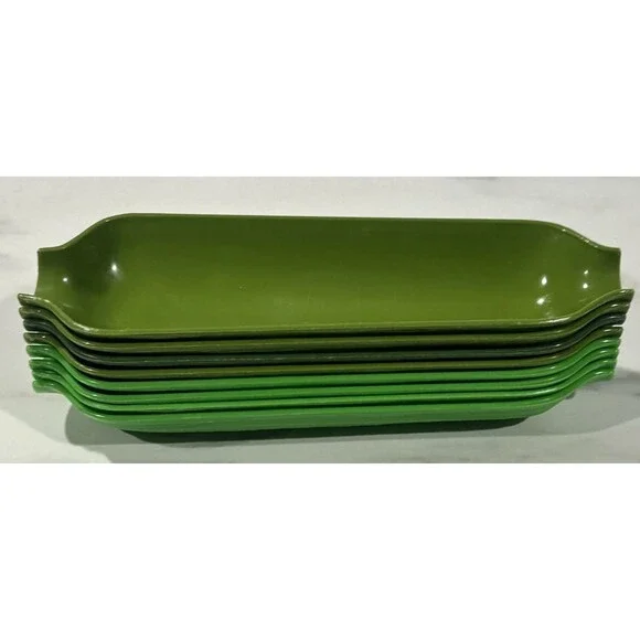 Vintage Royal Plastic Corn on the Cob Tray USA Garden Picnic Gift Set of 8 Green