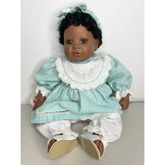 ADORA Name Your Own Baby Doll Dark Hair Brown Eyes Blue Dress KRV-047