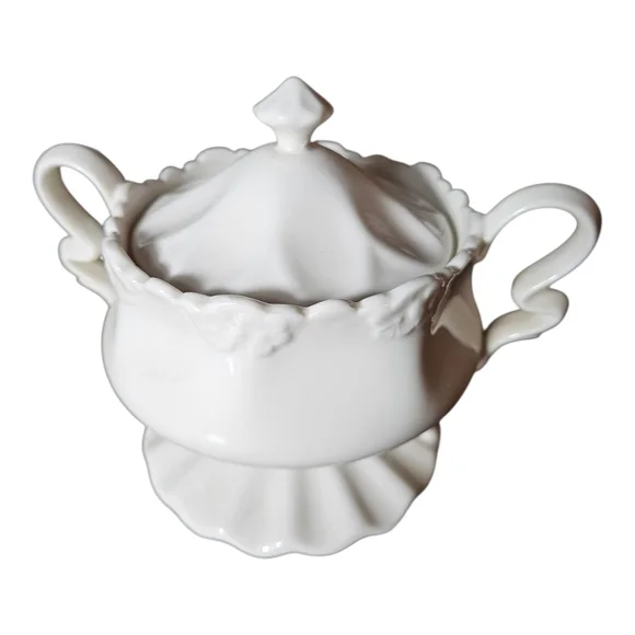 Graces Teaware White Porcelain Footed Sugar Bowl.
