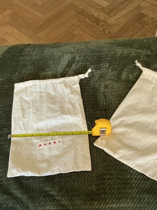 2Marni White Canvas Drawstring Pouch with Red Logo Patch