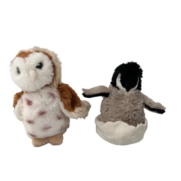 Douglas Cuddle Toys Plush Barn Owl & Penguin Chick Set 8