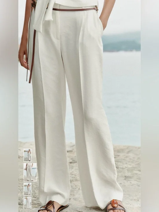 Zara Women’s Pleated Wide Leg Pants Ecru Size Medium NWT