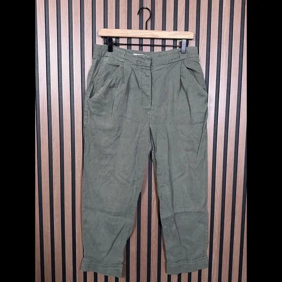 Wilfred Trousers 10 / 32 Womens Sage Green Chambray Linen Cropped Pleated Pants