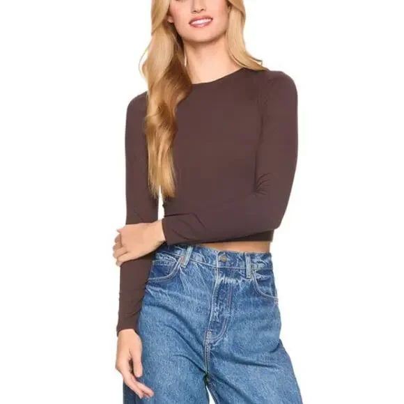 Susana Monaco Crewneck Long Sleeve Tops - Java Brown NWT Size Medium