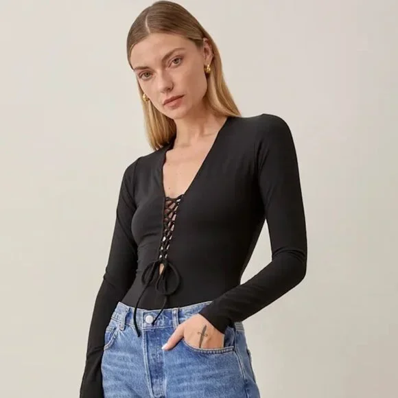 Reformation Basil Bodysuit Black