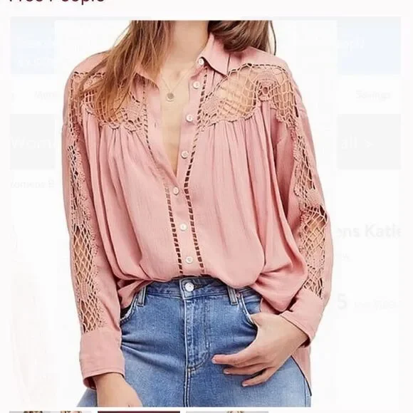 Free People Katie Bird Buttondown Blouse size medium