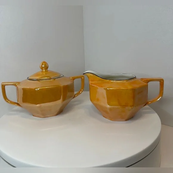 Vintage Orange/ Peach Lusterware Z. S & CO BAVARIA Cream Pitcher and Sugar Bowl