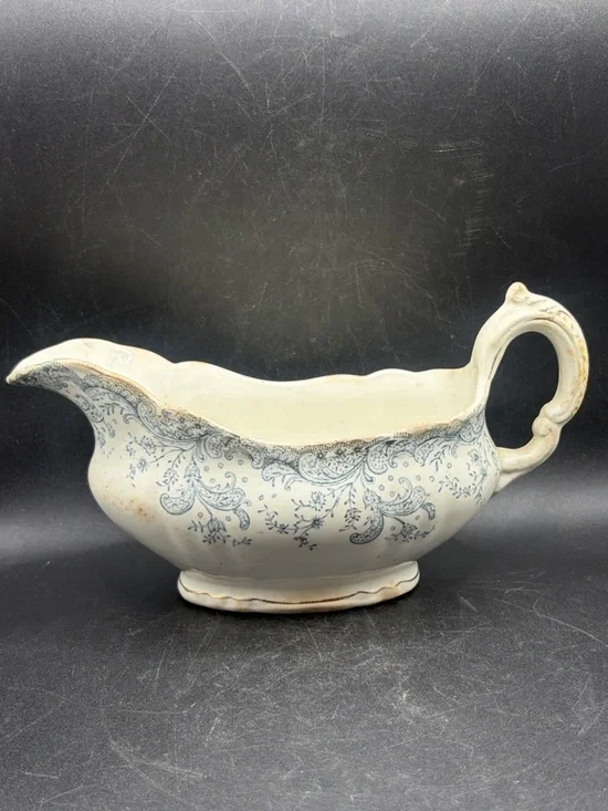 John Maddock & Sons Antique Royal Vitreous Seville Blue & White Gravy Boat