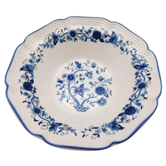 F.W. Woolworth Company White Blue Onion Serving Bowl Floral Korea Vintage