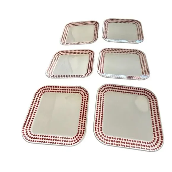 Room Essentials White Red Polka Dots Melamine Square Plates Set of 6