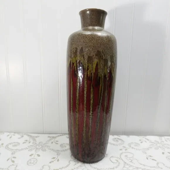 Pier 1 Modern Drip Glaze Pottery Vase Red, Brown & Green