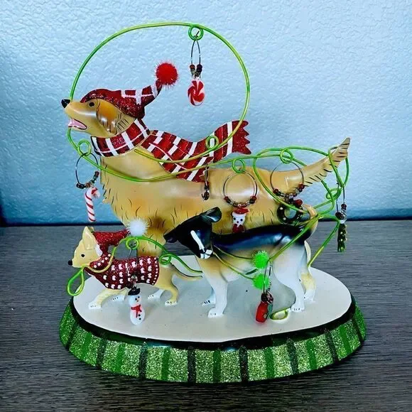 Pier 1 Christmas Dog Wine Glass Charm Holder Display