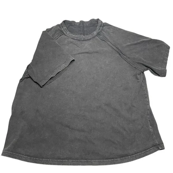 Bohemela Dark Gray Stonewashed Raglan Exposed Seam Tee N0574