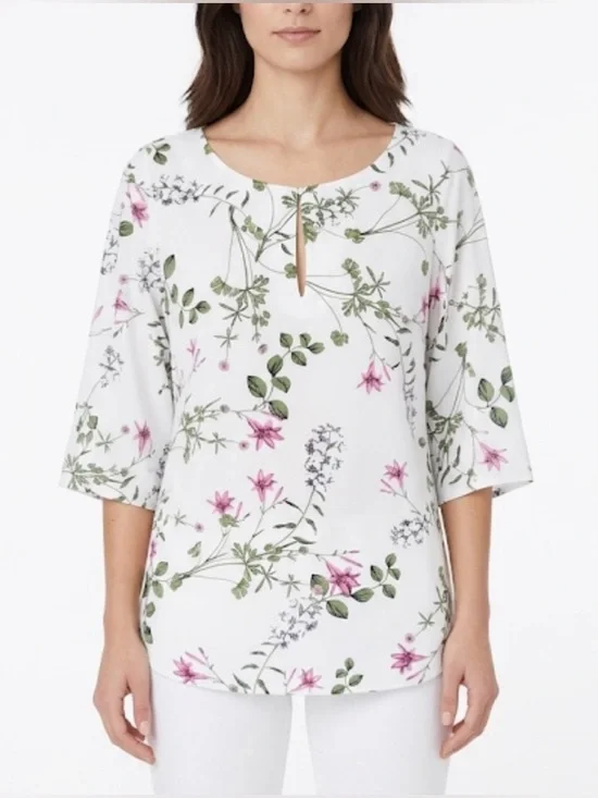 Ann Taylor Factory Women’s Floral Back-Tie Top White Pink Size S