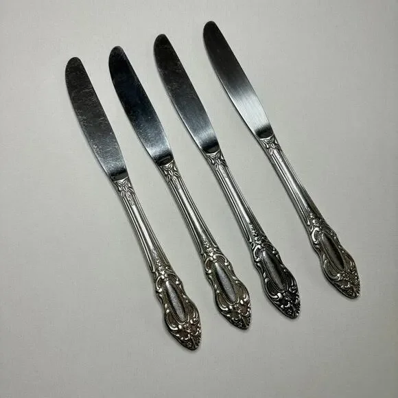 United Silver Co Artistic Rose Modern Hollow Knife Stainless 4pcs Pierced