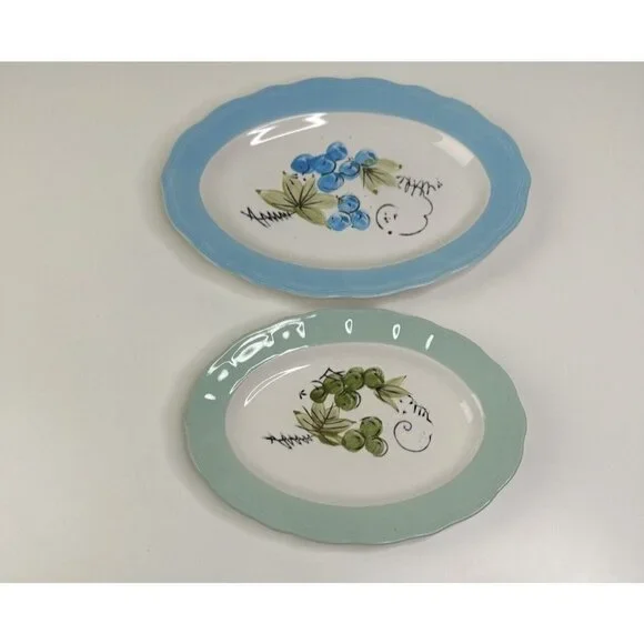Pair of Vintage Corona Ironstone Ware Small and Medium Platter Grape Cluster