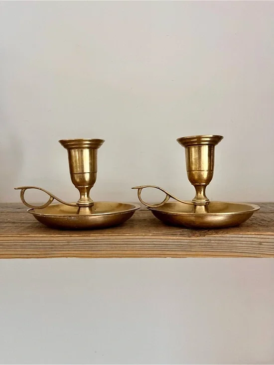 Brass Chamberstick Candle Holders - Pair