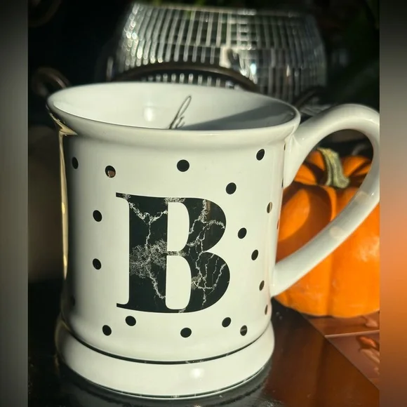 Pier 1 Monogram B Mug Gold Polka Dot Stoneware Gift Initial Cup