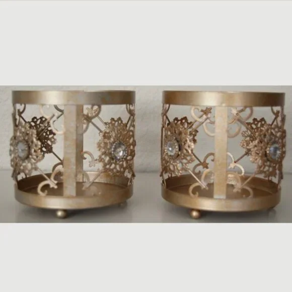 Pier 1, NEW Set of 2 Rustic Gold Candle Holders, 4.25
