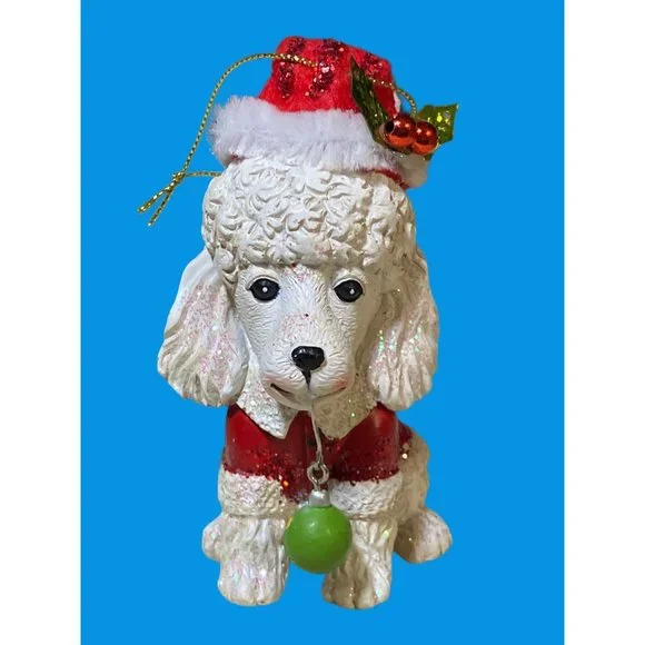 Pier 1 White Poodle Holiday Dog Resin Christmas Ornament