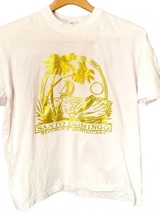 Vintage 90s Santo Domingo Gold Foil Graphic Tee Women’s Medium Retro Travel Tee