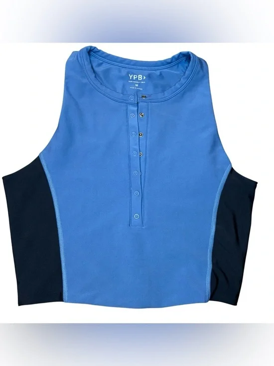 Abercrombie YPB SculptLUX plunge Henley top blue black medium